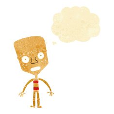 cartoon robot with thought bubble N10