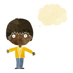 cartoon amazed boy with thought bubble N3