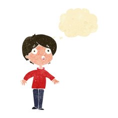 cartoon surprised man with thought bubble N12