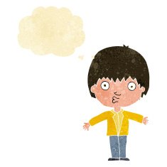 cartoon amazed boy with thought bubble N4