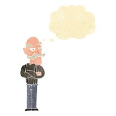 cartoon bored old man with thought bubble N2