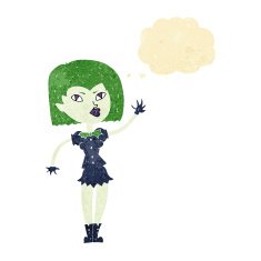 cartoon pretty vampire girl with thought bubble N4