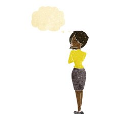 cartoon businesswoman ignoring with thought bubble