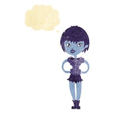 cartoon pretty vampire girl with thought bubble N5