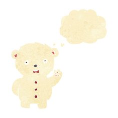 cartoon unhappy polar teddy bear with thought bubble