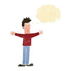 cartoon happy man with thought bubble N78