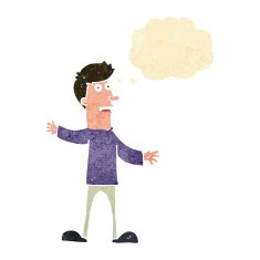 cartoon surprised man with thought bubble N17