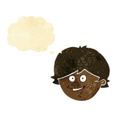 cartoon happy boy face with thought bubble N8