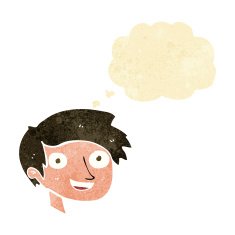 cartoon happy boy face with thought bubble N9