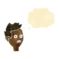 cartoon shocked man with thought bubble N18