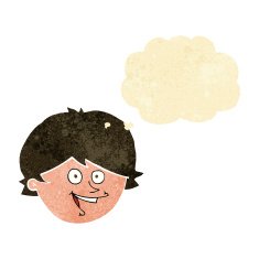 cartoon happy boy face with thought bubble N10