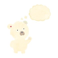 cartoon waving polar bear with thought bubble N10
