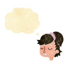 cartoon pretty female face with thought bubble N18