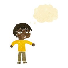 cartoon annoyed boy with thought bubble N7