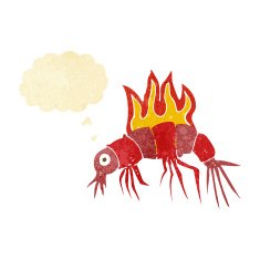 cartoon hot shrimp with thought bubble
