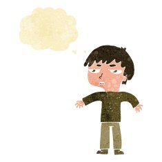 cartoon annoyed boy with thought bubble N8