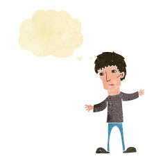cartoon worried man with thought bubble N20