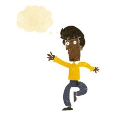 cartoon rushing man with thought bubble