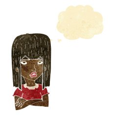 cartoon girl with folded arms thought bubble