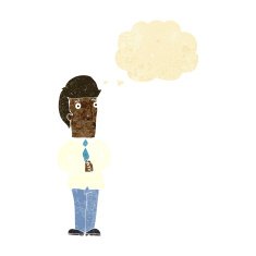 cartoon nervous man with thought bubble N23