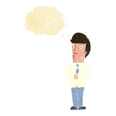 cartoon nervous man with thought bubble N24