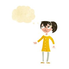 cartoon worried girl with thought bubble N2