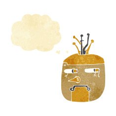 cartoon robot head with thought bubble N8