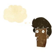 cartoon surprised expression with thought bubble
