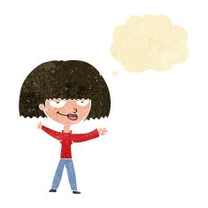 cartoon smug woman with thought bubble N4