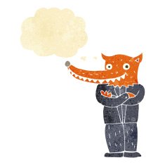 cartoon fox man with thought bubble N8
