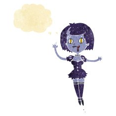 cartoon happy vampire girl with thought bubble N5