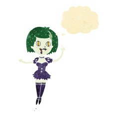 cartoon happy vampire girl with thought bubble N6