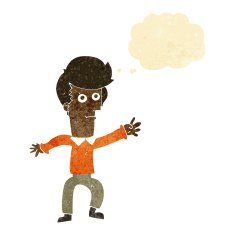 cartoon man waving with thought bubble N3