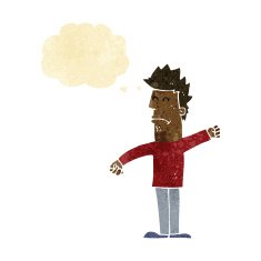cartoon stressed man with thought bubble N9
