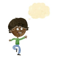 cartoon happy waving boy with thought bubble N3