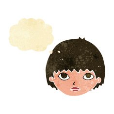 cartoon girl staring with thought bubble N2