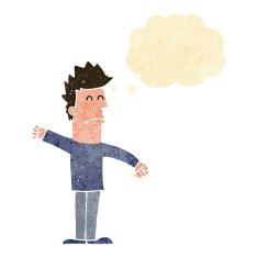 cartoon stressed man with thought bubble N10