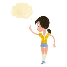 cartoon girl with idea thought bubble N4