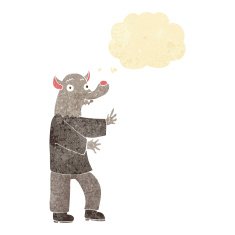 cartoon werewolf with thought bubble
