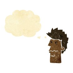 cartoon stressed out face with thought bubble