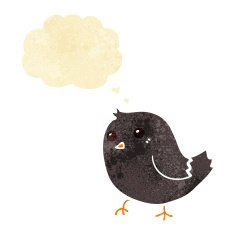 cartoon bird with thought bubble N35