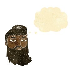 cartoon bearded man with thought bubble N7