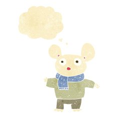 cartoon mouse in clothes with thought bubble N2