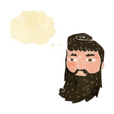 cartoon bearded man with thought bubble N8