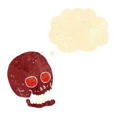 cartoon skull with thought bubble N5