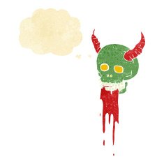 cartoon spooky halloween skull with thought bubble N2