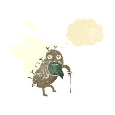 cartoon old potato with thought bubble