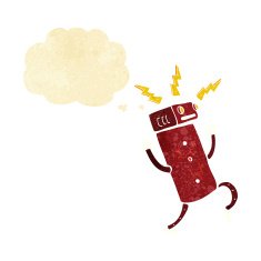 cartoon robot with thought bubble N16