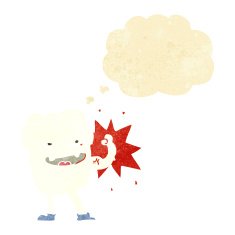 cartoon strong healthy tooth with thought bubble