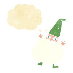 cartoon tiny santa with thought bubble N2